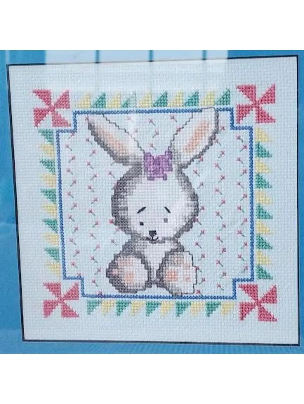 Vintage Framed Bunny Cross Stitch | Nursery Decor